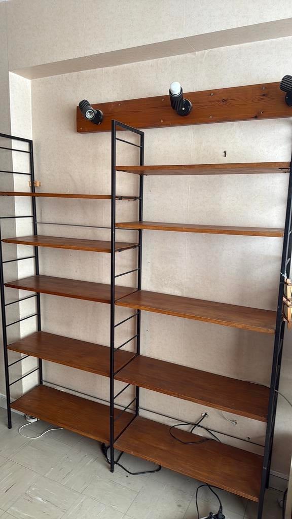 Vintage modulaire plank in snaarstijl — metaal en hout, Ophalen, Zo goed als nieuw, Metaal