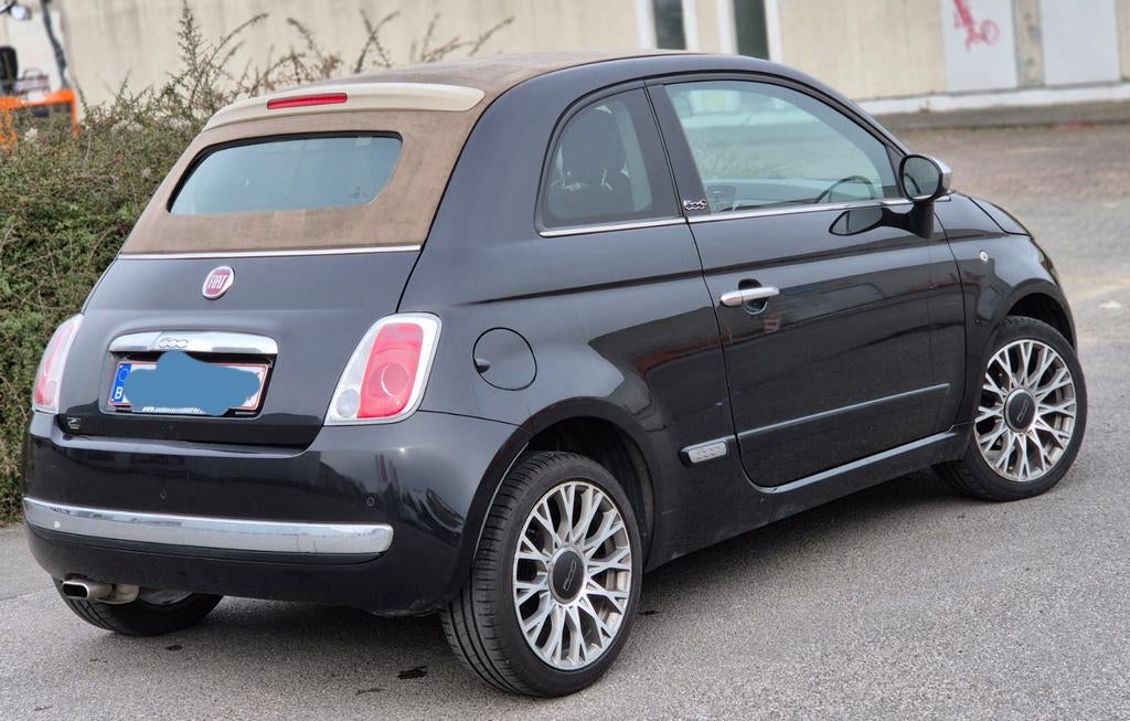 Fiat 500 cabrio 12ess an2014 cuir rouge 170mkm 5400€ ctok, Auto's, Fiat, Euro 5, Cabriolet, Zwart, Leder
