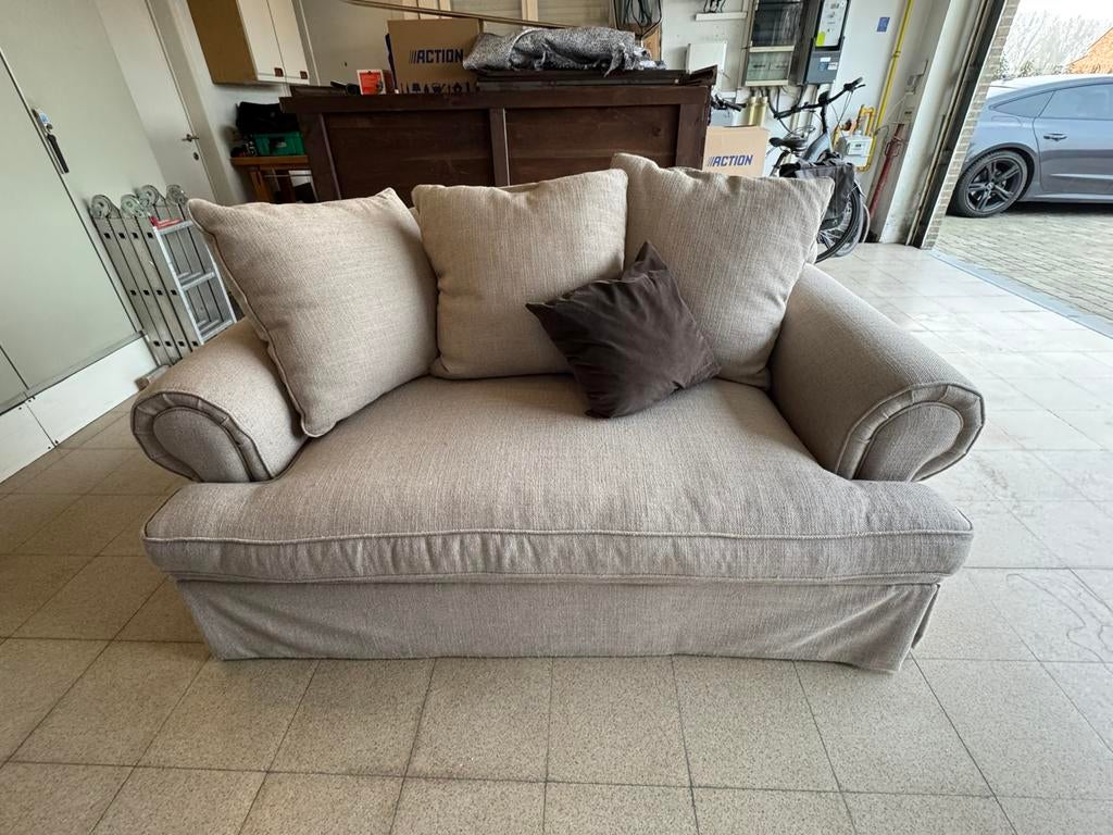 Love seat met kussens beige, Maison & Meubles, Canapés | Sofas & Chaises Longues, 100 à 125 cm, 150 à 200 cm, Landelijk, Enlèvement