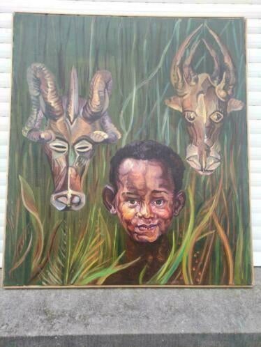 huile sur toile africain de henriette dessers, Antiquités & Art, Enlèvement ou Envoi