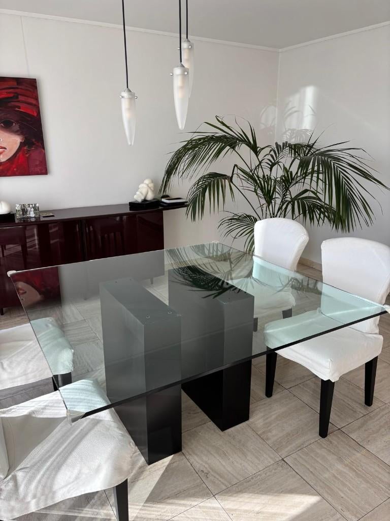 Glazen tafel, Huis en Inrichting, Tafels | Eettafels, Ophalen, Gebruikt, Vierkant, Glas