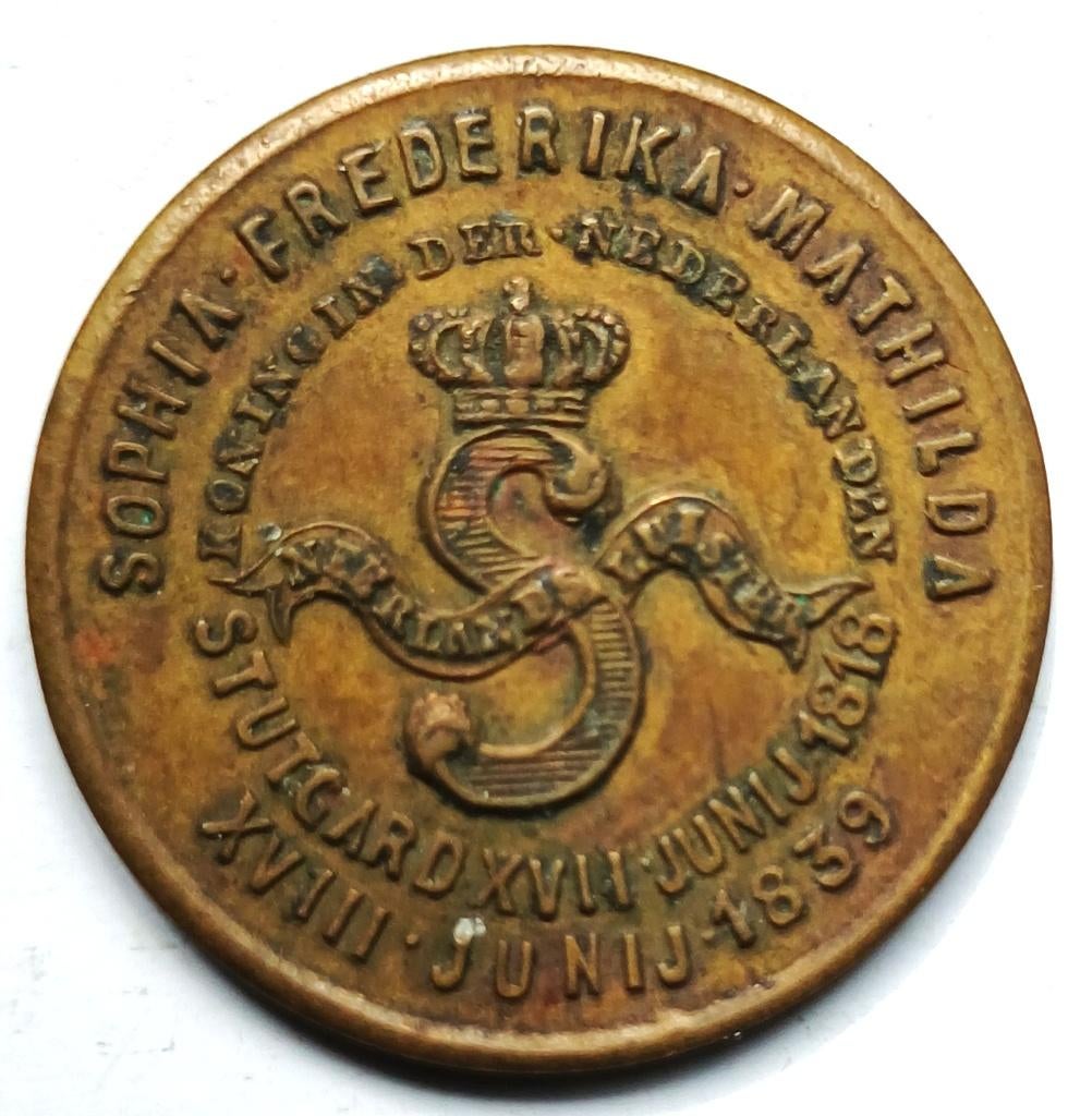 medaille 1877 overlijden koningin sophia nederland, Postzegels en Munten, Penningen en Medailles, Ophalen of Verzenden, Brons