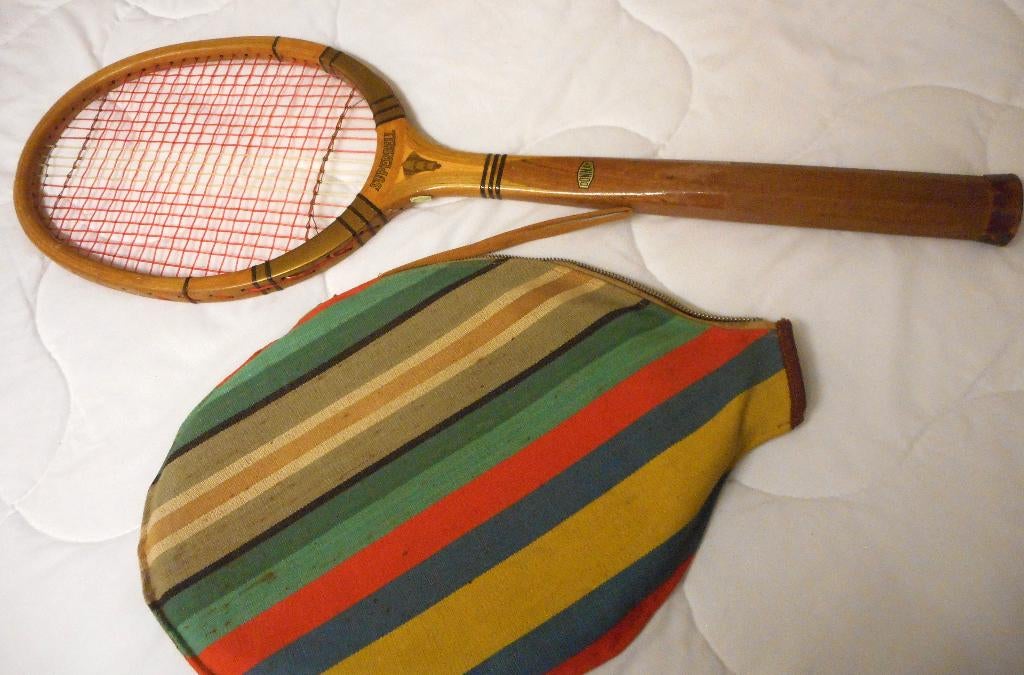 Raquette Donnay vintage + housse rayée, Sport en Fitness, Tennis, Overige merken, Gebruikt, L00, Ophalen of Verzenden