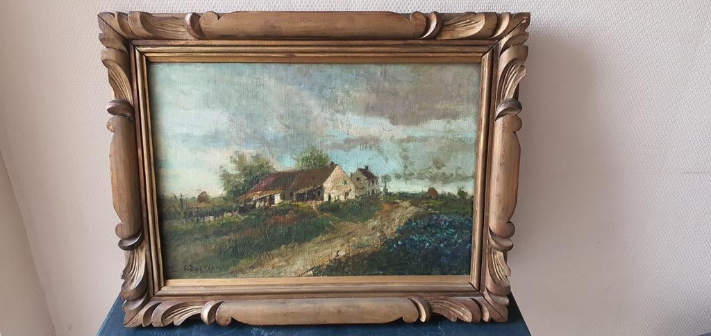 Schilderij landschap olieverf op doek Alfred Bastien, Ophalen of Verzenden