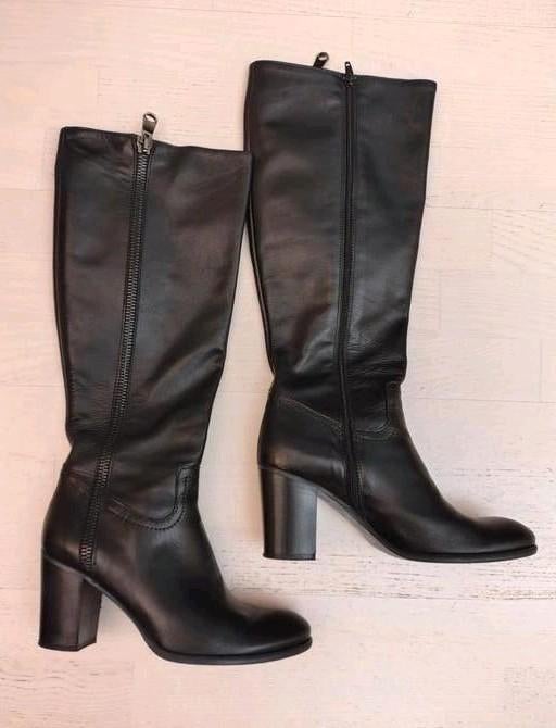 Zwarte leren laars met hak van 7 cm met treklipje GOMMA 39 i, Hoge laarzen, Zwart, GOMMA, Ophalen of Verzenden