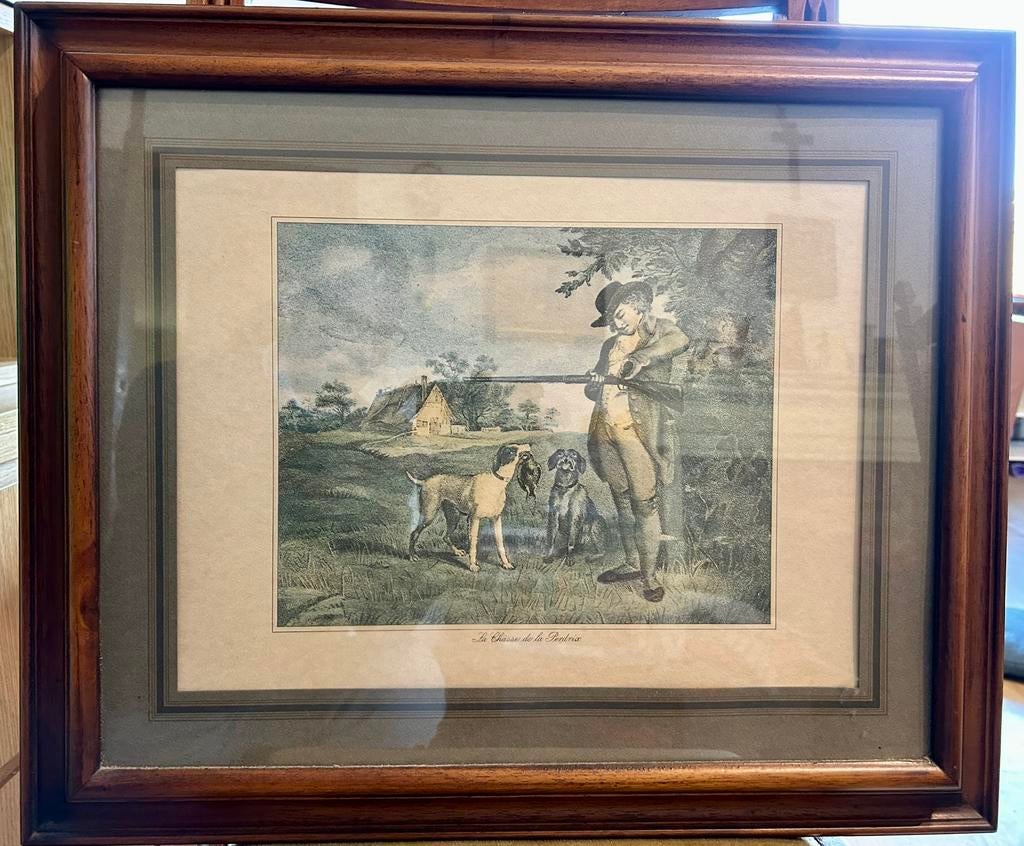 2 kaders met jachttaferelen, Antiek en Kunst, Ophalen