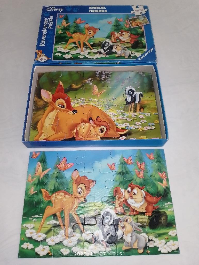 Puzzels, disney, Ravensburger, 2 puzzels, bambi, nog puzzels, Ophalen of Verzenden, 10 tot 50 stukjes, Zo goed als nieuw