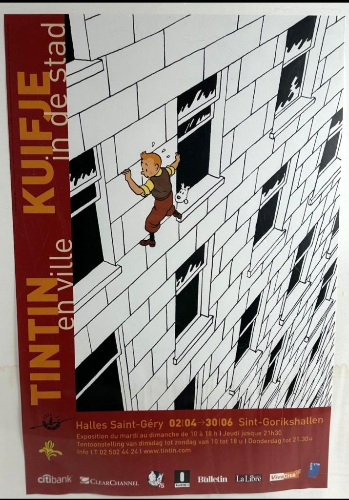 Affiche, poster de l'exposition Tintin en ville, Collections, Posters & Affiches, Neuf, Enlèvement ou Envoi, Rectangulaire vertical
