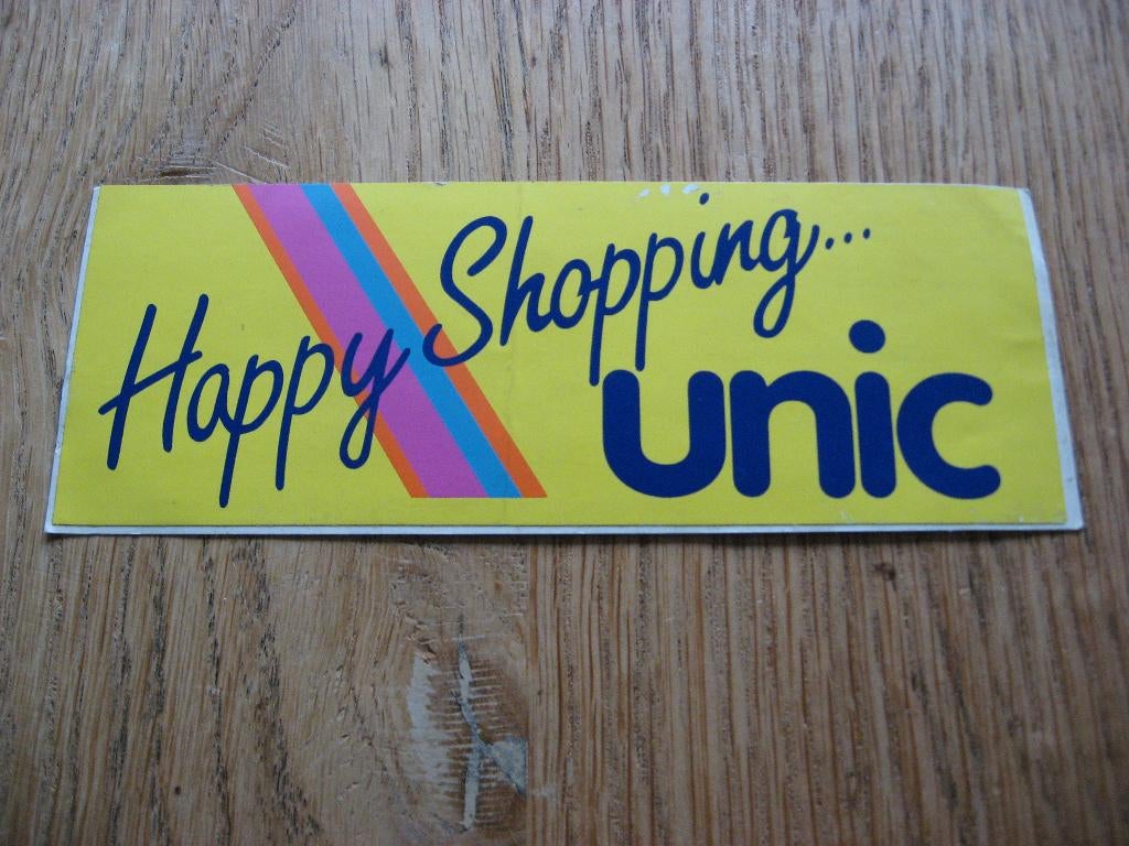 Autocollant unique Happy Shopping 15 x 5,5 cm, Collections, Autocollants, Enlèvement ou Envoi, Neuf, Magasin ou Supermarché