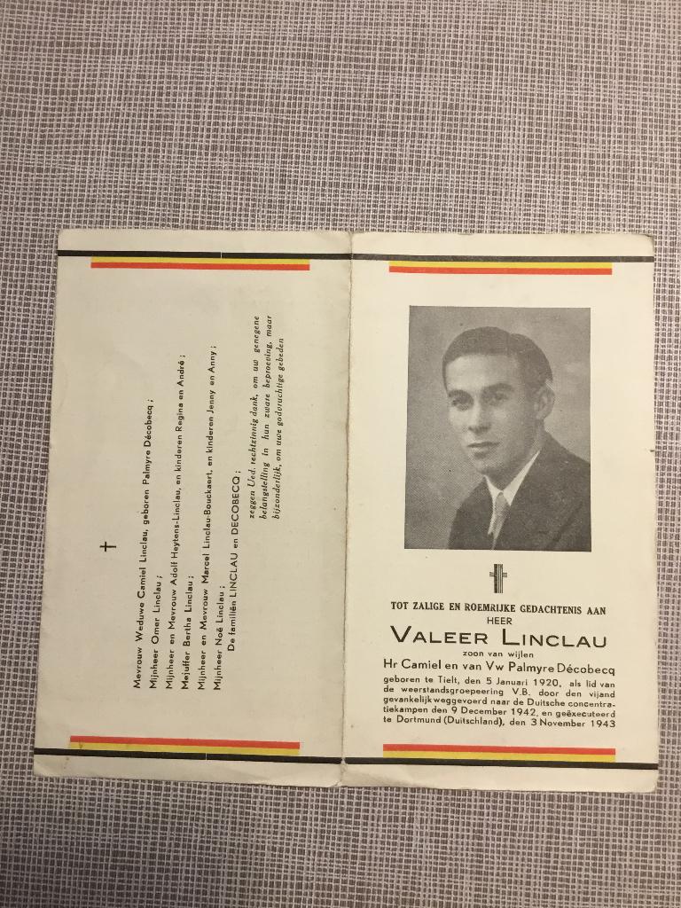 La victime de guerre Linclau a été exécutée à Dortmund 1943, Envoi, Image pieuse