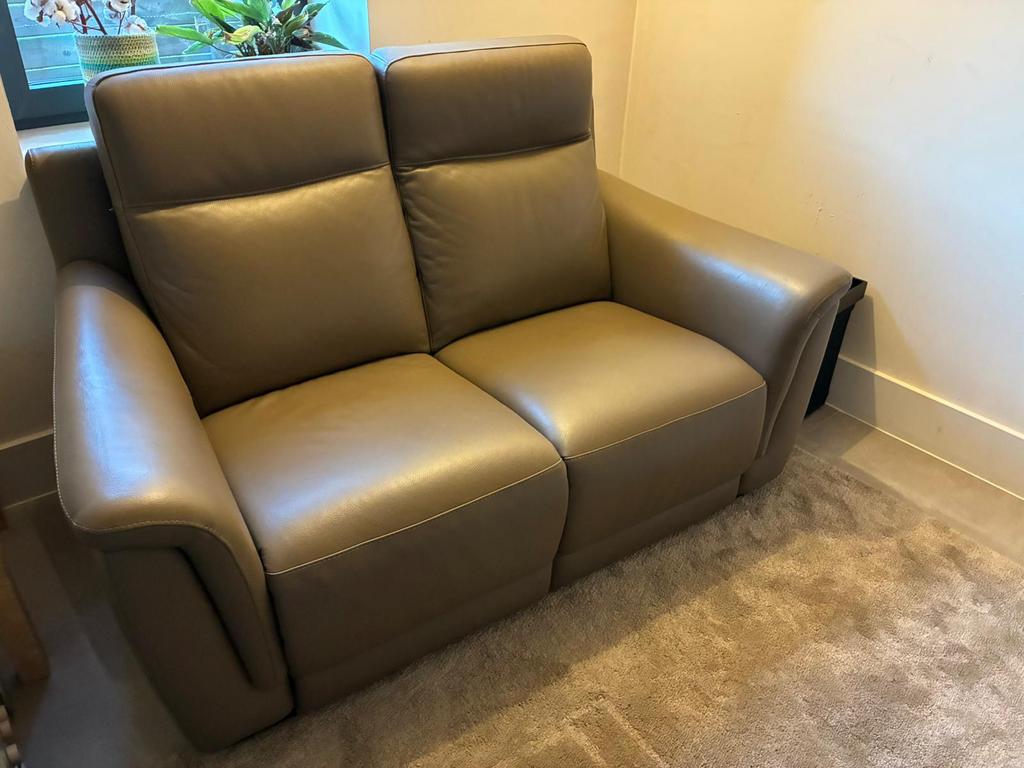 2 zit lederen zetel met relax, Huis en Inrichting, Ophalen, Gebruikt, 150 tot 200 cm, Tweepersoons