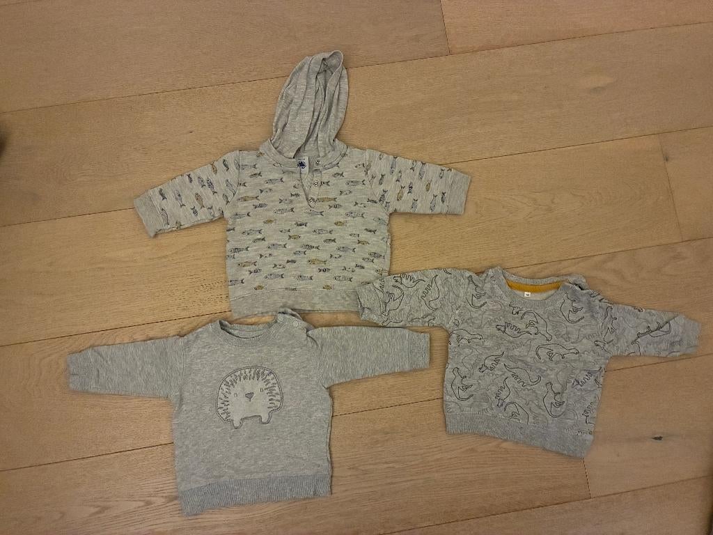3 truitjes lichtgrijze maat 68, Kinderen en Baby's, Babykleding | Maat 68, Ophalen, Gebruikt, Truitje of Vestje, Petit Bateau