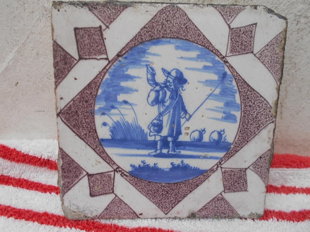 antieke DELFTSE tegel schapenhoeder  18e eeuw, Ophalen of Verzenden