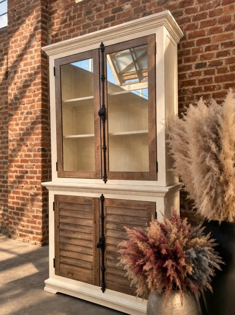 Massief houten buffetkast/vitrinekast art:90/26.1, Ophalen, Met deur(en), 200 cm of meer, 150 tot 200 cm