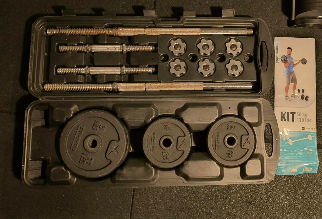 Domyos halterset van 50 kg, Sport en Fitness, Fitnessmaterialen, Ophalen, Gebruikt, Halterset