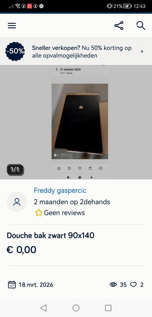 Douche bak 90x14 bieden, Ophalen