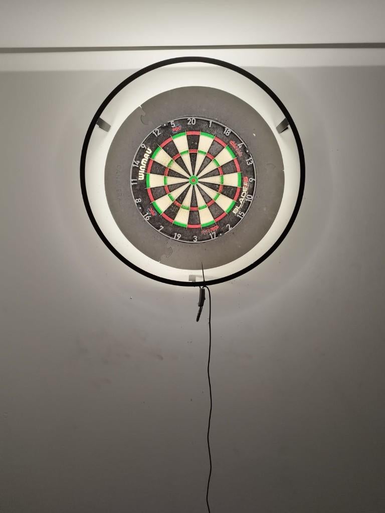 Dartsmateriaal (bord, verlichting, darts,...), Sport en Fitness, Ophalen, Gebruikt, Dartbord met pijlen