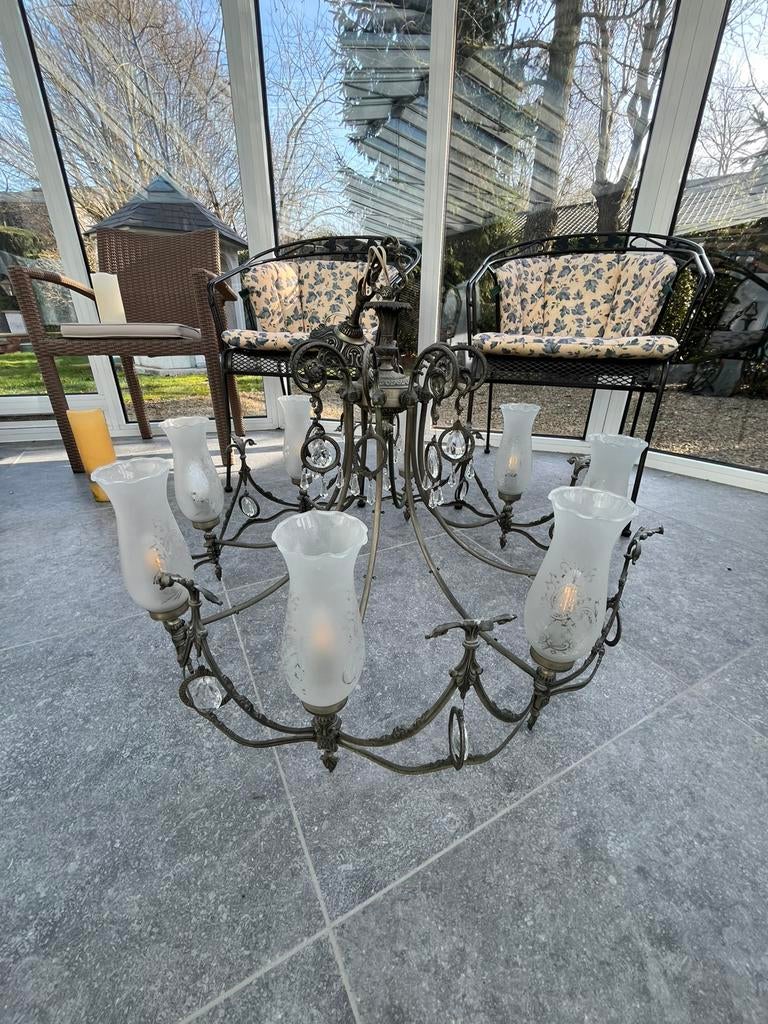 Grote vintage kroonluchter – met kristallen hangers, Ophalen