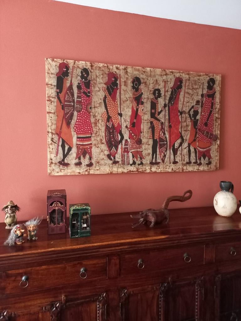 GROTE BATIKDOEK OP KADER, Huis en Inrichting, Woonaccessoires | Lijsten, Ophalen