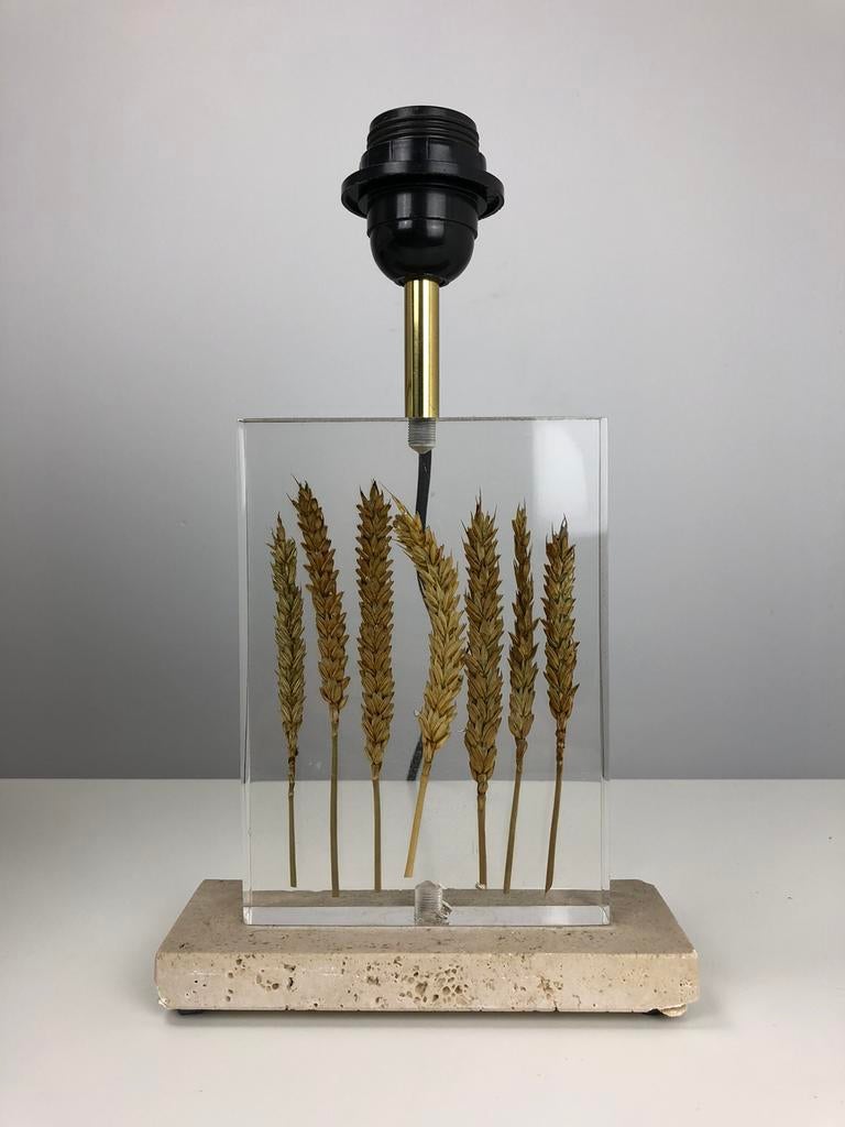 Vintage perspex tafellamp graanhalmen, Moins de 50 cm, Enlèvement ou Envoi, Vintage, Utilisé