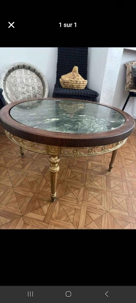 Table basse antique bois métal et marbre. C'est trop lourd, Antiquités & Art, Antiquités | Meubles | Tables