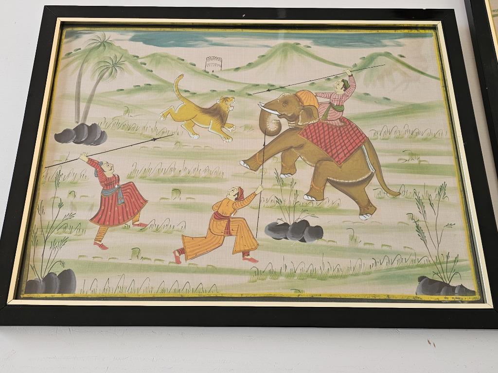 Peinture Sur Soie Encadré Rajasthan Art De Chasse Inde, Enlèvement ou Envoi