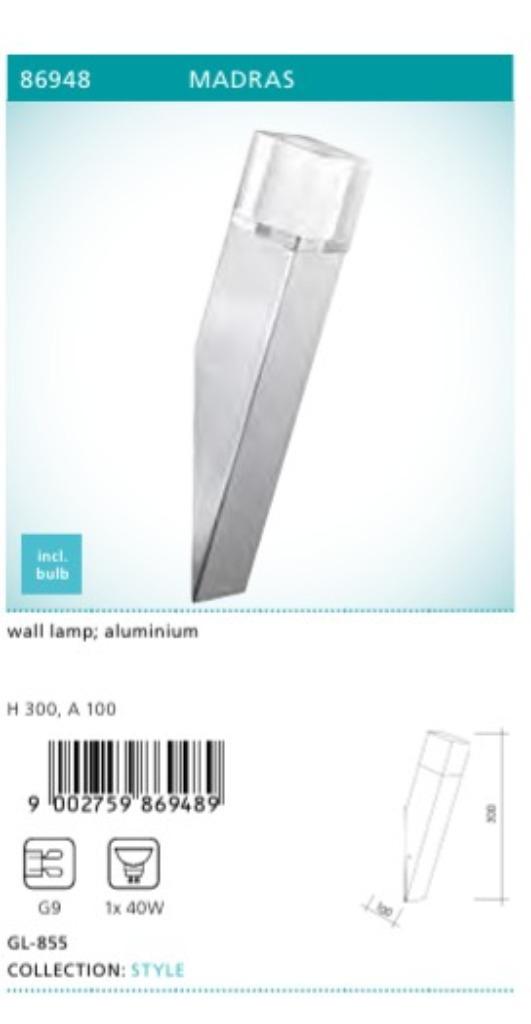 Applique murale design EGLO Madras — 1 lumière — métal/verre, Antiquités & Art, Enlèvement ou Envoi