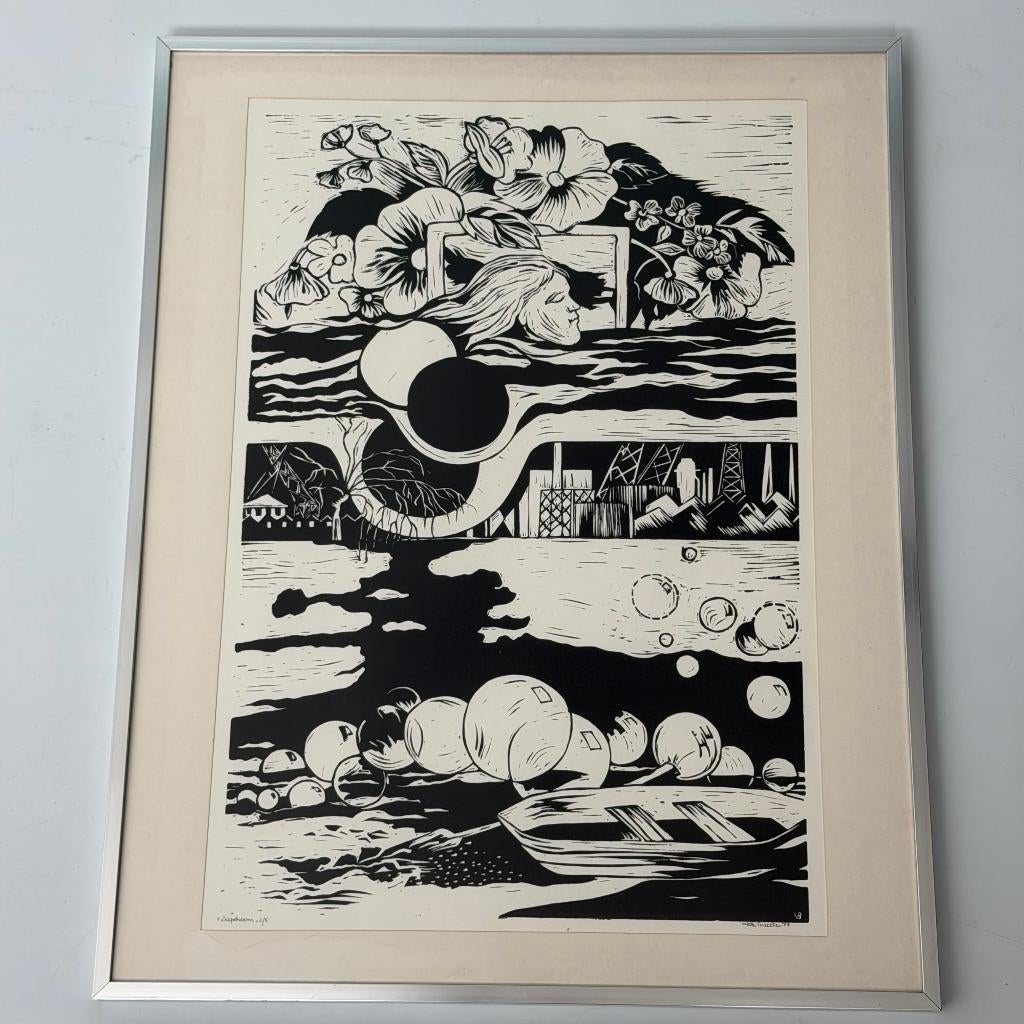 Linosnede ‘Zeepdrrom’ door Bernadette Vereecke, Antiek en Kunst, Ophalen of Verzenden