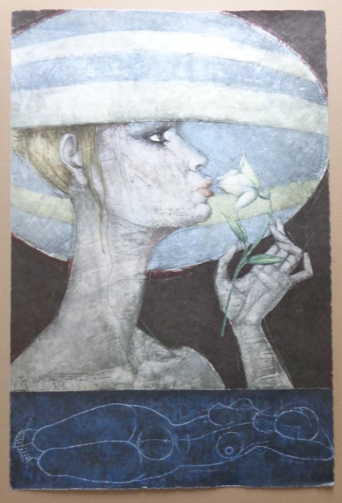 JEF VAN TUERENHOUT / KONINGIN MET HOED / ZEEFDRUK / 76x50cm, Antiek en Kunst, Kunst | Litho's en Zeefdrukken, Ophalen of Verzenden