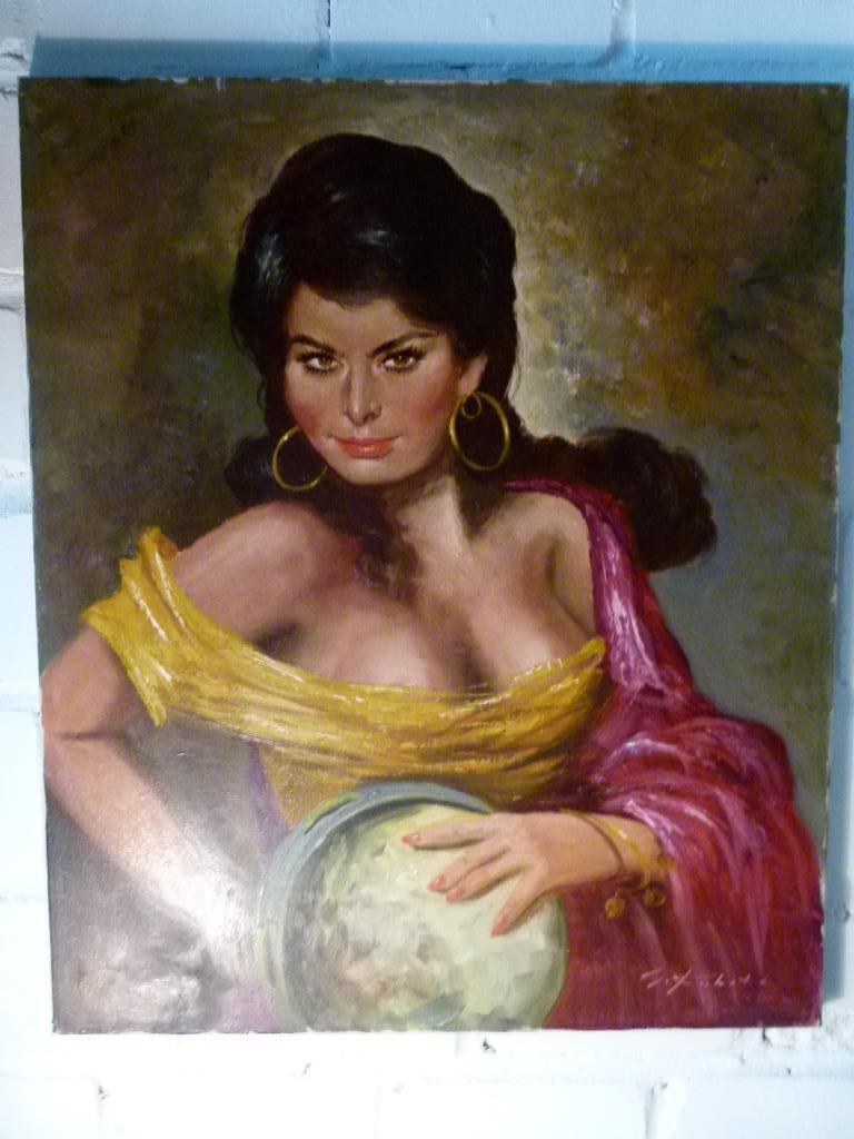 vintage schilderij Zuiderse Schone zigeunerin canvas, Ophalen, Huis en Inrichting