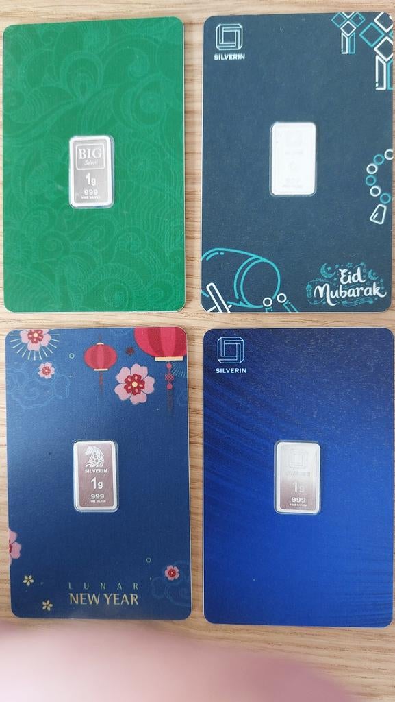 4 lingots 1gr Argent pur 999 Silverin BIG, Timbres & Monnaies, Métaux nobles & Lingots, Enlèvement ou Envoi, Or