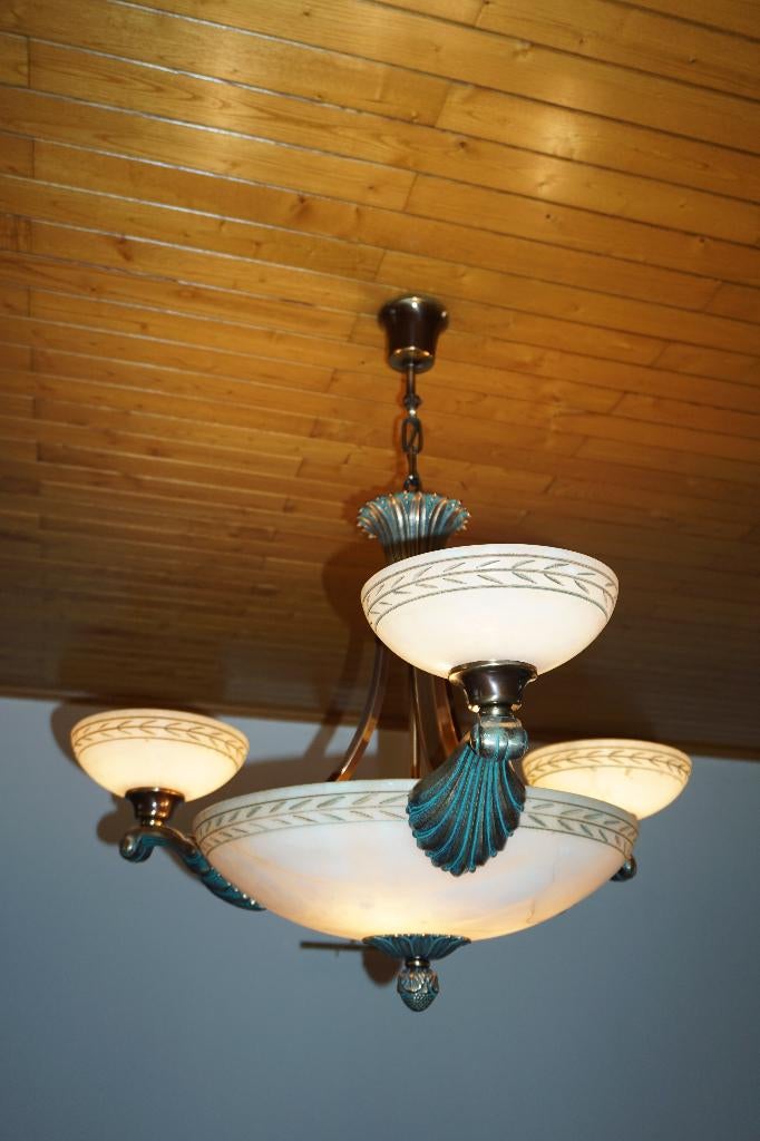 Mariner Luxury light - plafondlamp / luster - brons & albast, Antiek en Kunst, Ophalen of Verzenden