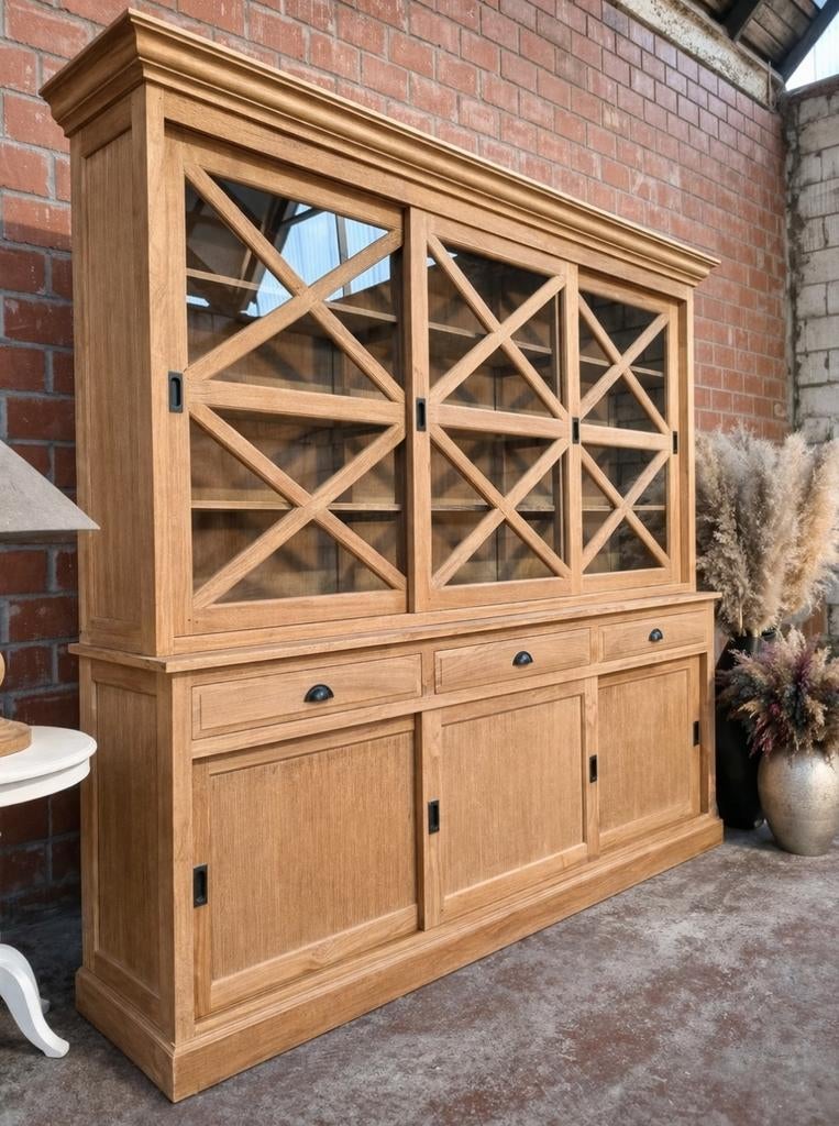 Teak buffetkast/vitrinekast art:93/26, Huis en Inrichting, Kasten | Buffetkasten, Ophalen, 200 cm of meer, Teak, Teakhout