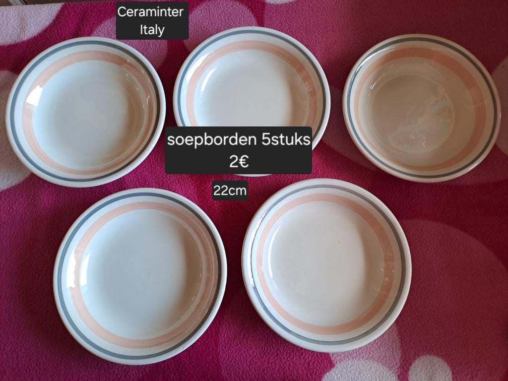 Soepborden
Ceraminter Italy
 5stuks voor 2€, Maison & Meubles, Cuisine | Vaisselle, Enlèvement