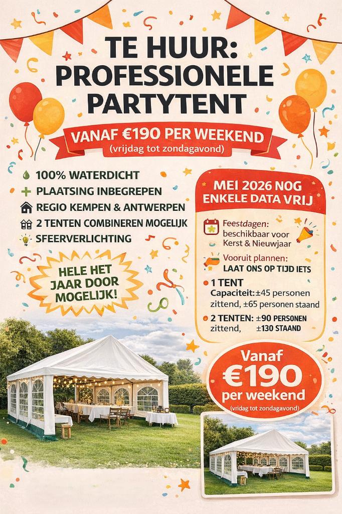 TE HUUR Professionele Partytent/ Communie of lente feest enz, Ophalen, Zo goed als nieuw