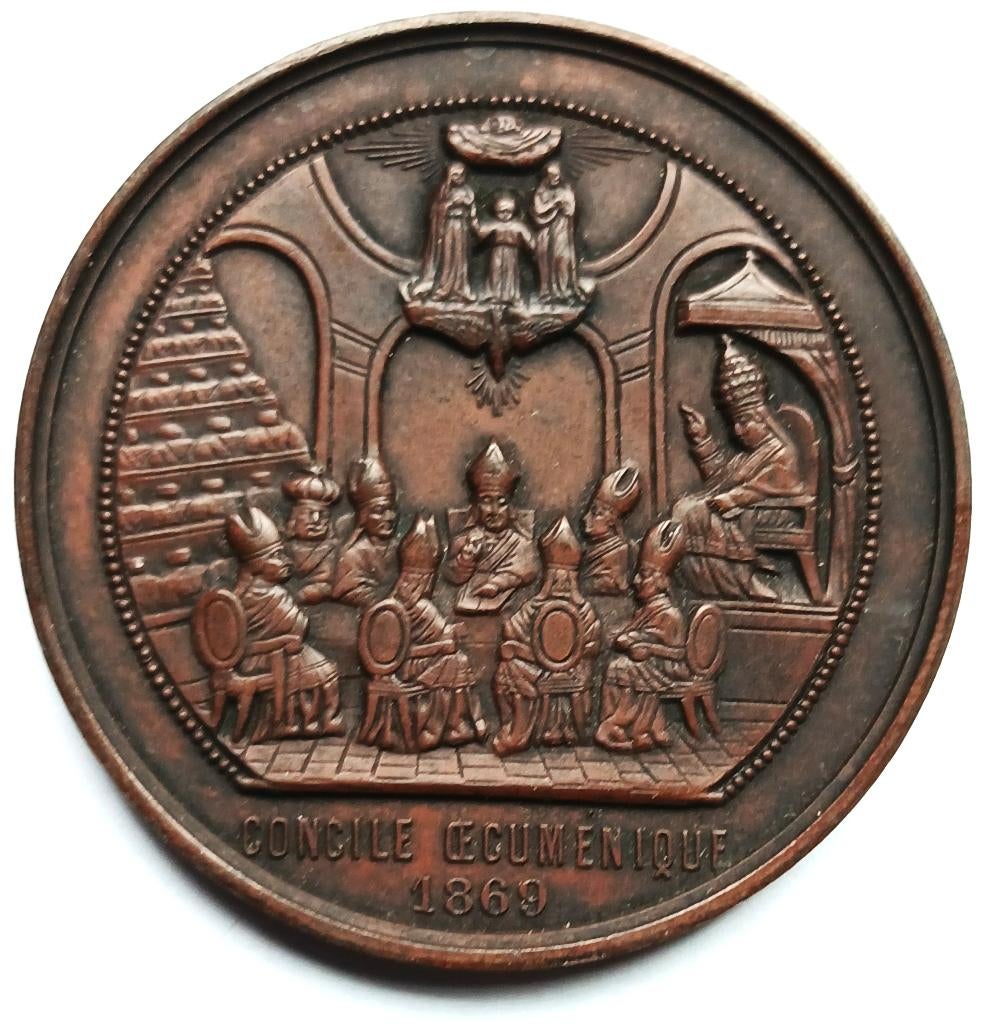 médaille 1869 1er Concile Vatican Pie IX, Enlèvement ou Envoi, Bronze