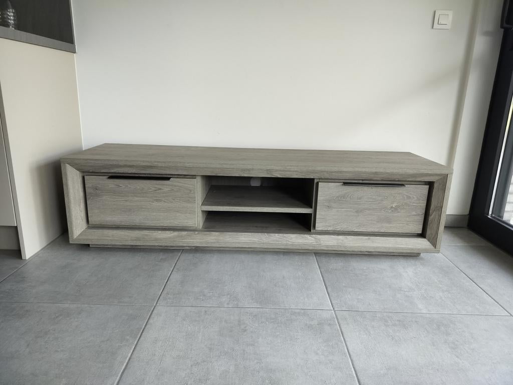Meuble TV avec tiroirs en bois gris, Enlèvement