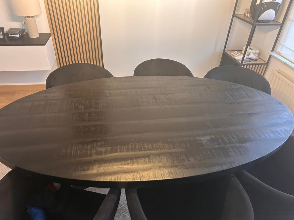 Eete tafel met 6 stulen echt houte, Enlèvement, Noir