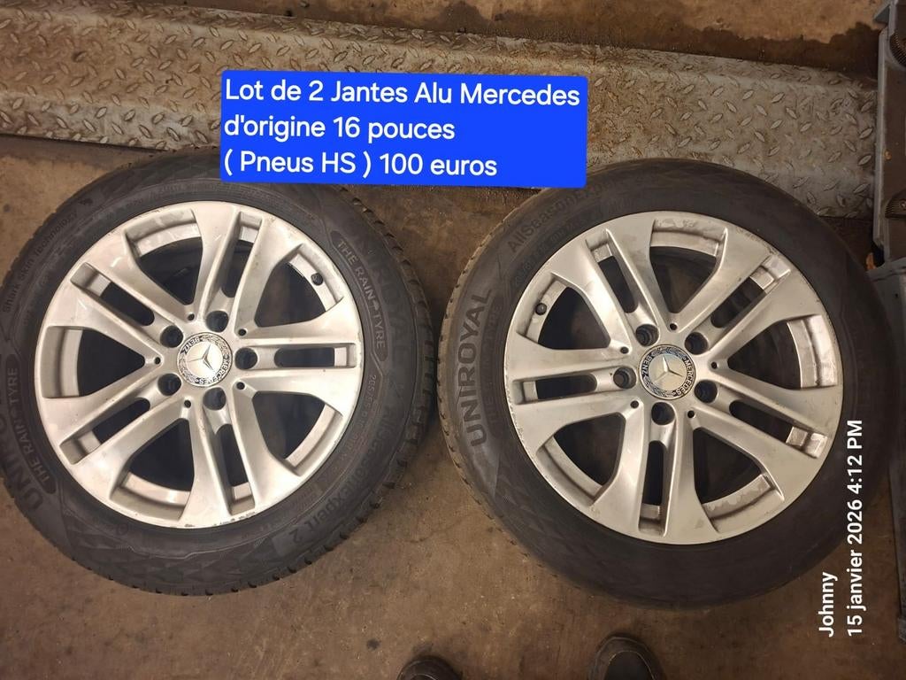 Lot de 2 jantes alu d'origine Mercedes 16 pouces, Enlèvement, 16 pouces, Pneu(s)