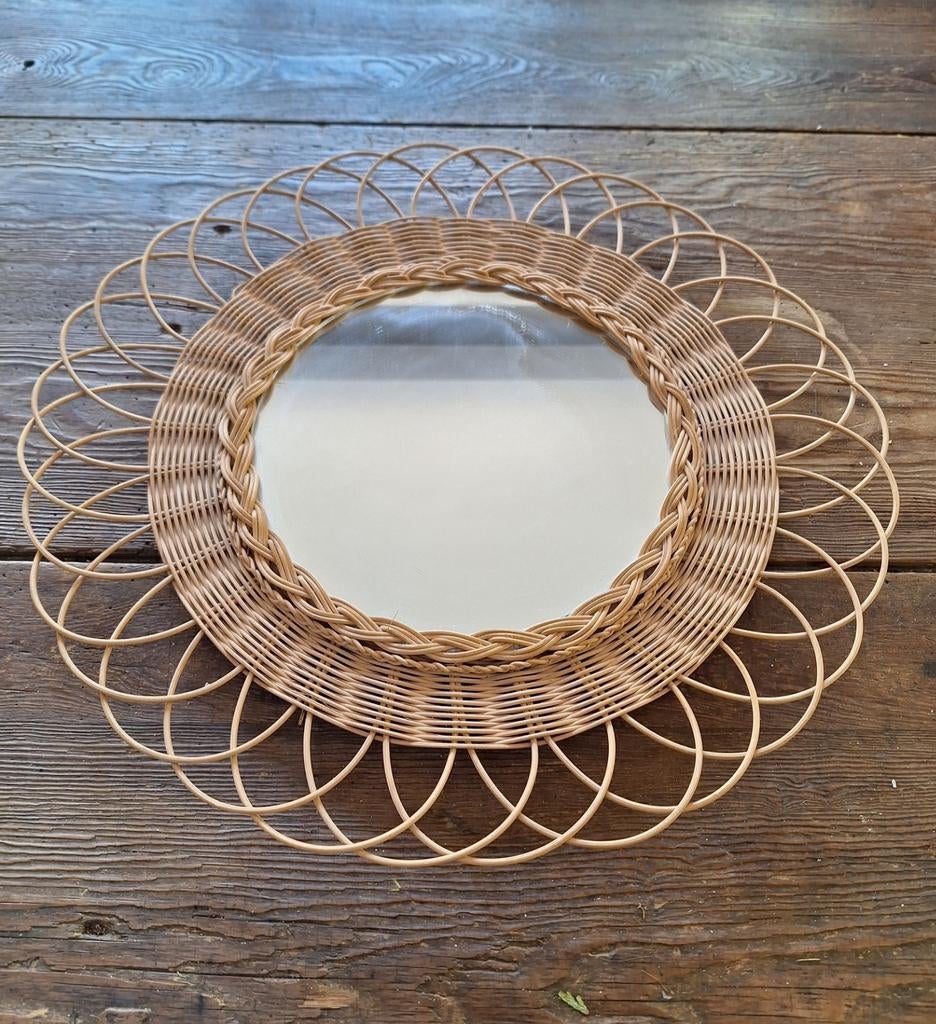 Vintage riet spiegel, Ophalen of Verzenden, Zo goed als nieuw