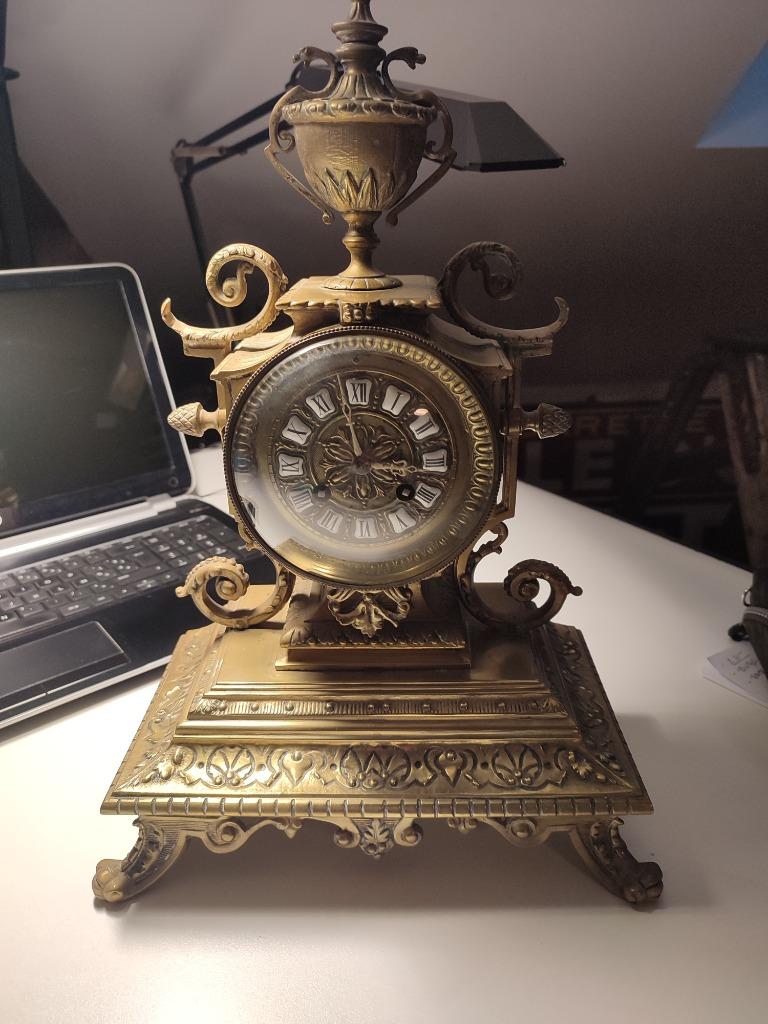 Pendule et 2 chandeliers - garniture de cheminée, Enlèvement, Bronze