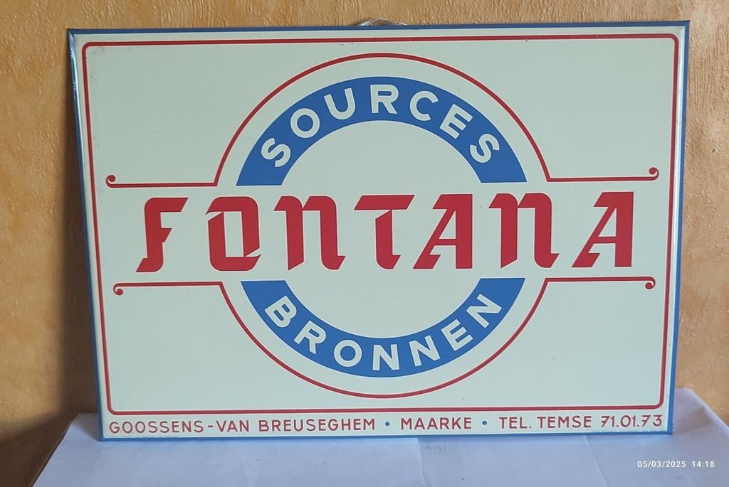 BRON - BRONNEN FONTANA plaat uit 1955., Ophalen of Verzenden, Gebruikt, Reclamebord