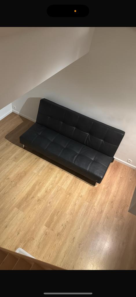 Fauteuil noir en cuir (clic clac), Maison & Meubles, Comme neuf, Enlèvement, Cuir, Trois personnes