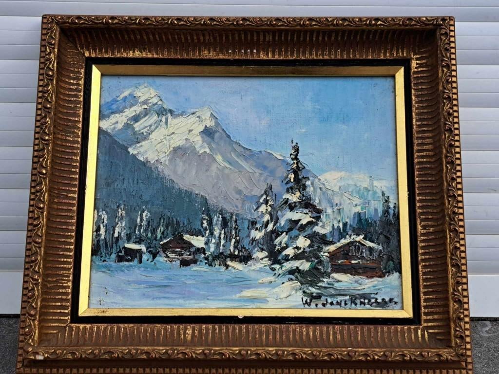 huile sur toile paysage enneige signe Walter Jonckheere, Antiek en Kunst, Ophalen of Verzenden