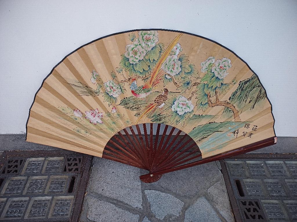 Enorme vintage Chinese retro decoratieve ventilator, Ophalen of Verzenden