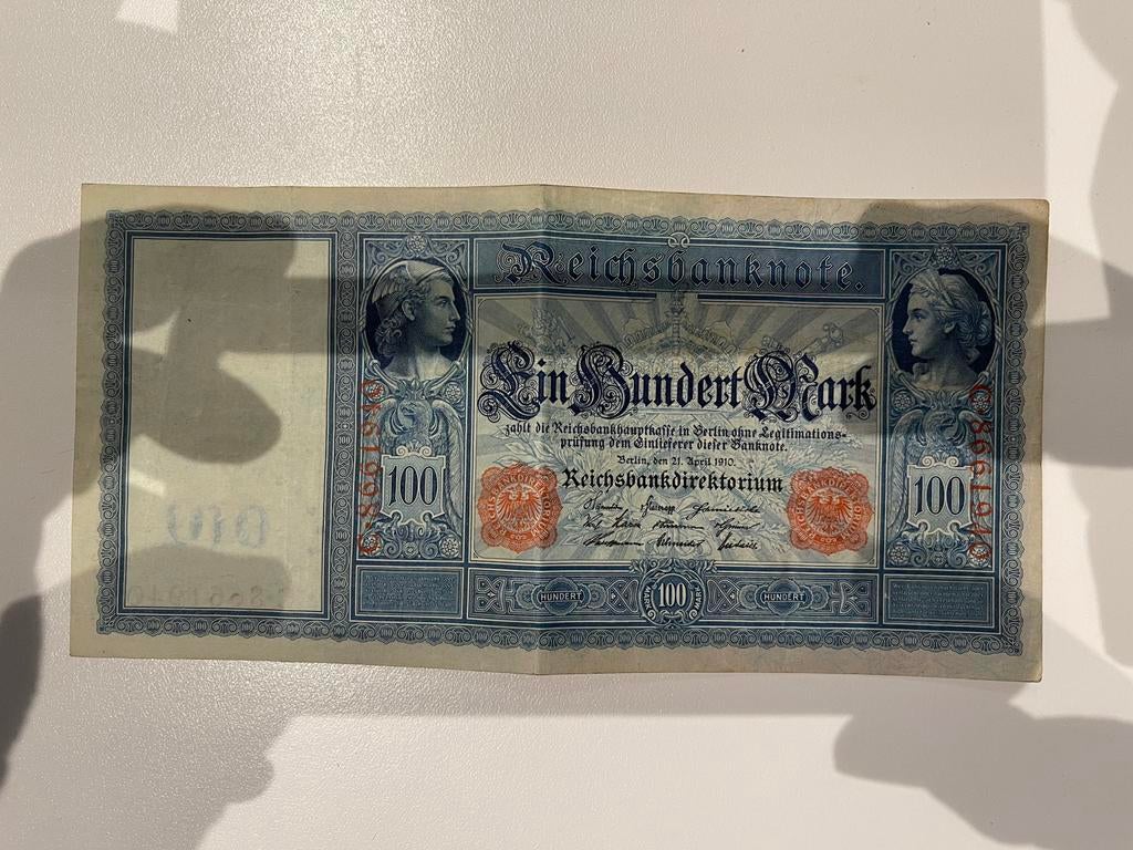 100 Duitse Mark 1910 serie C bankbiljet, Ophalen of Verzenden