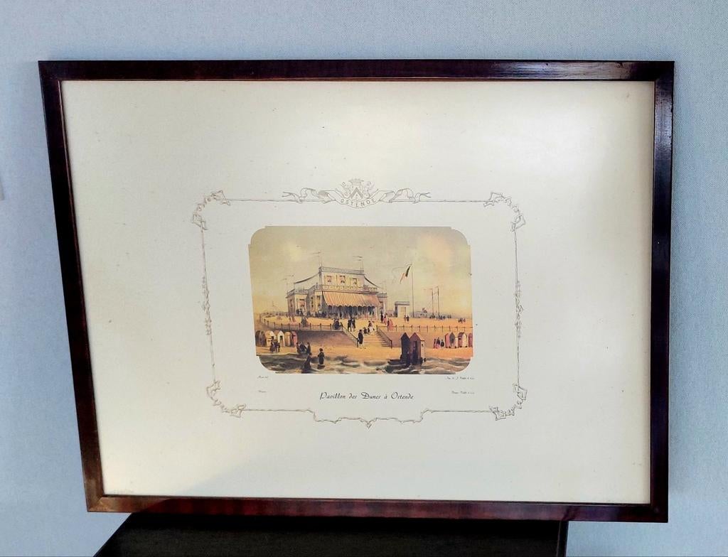 Estampe, lithographie « Pavillon des Dunes » Ostende, Antiquités & Art, Art | Eaux-fortes & Gravures, Enlèvement