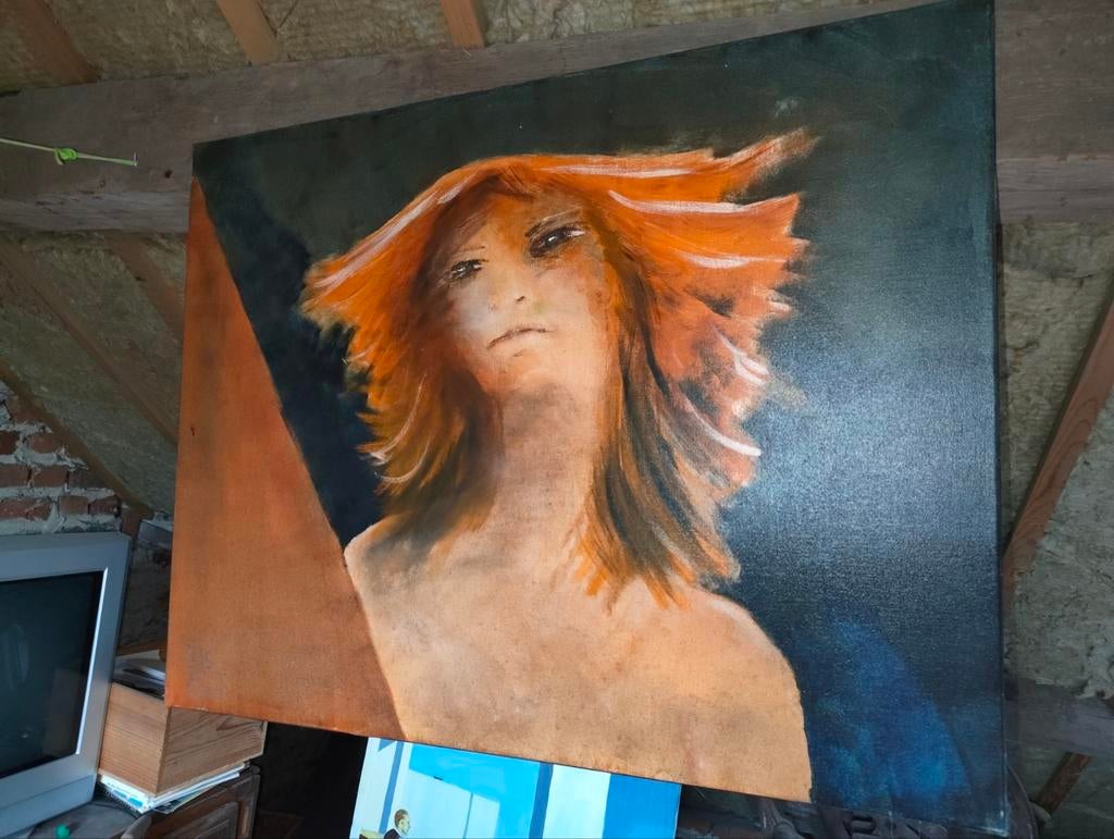 Huile sur toile de F Schoobens 2006 89 x 69 cm, Enlèvement