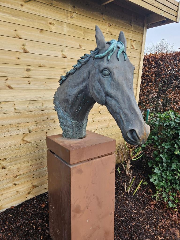 BRONZEN PAARDENHOOFD OP SOKKEL, VAN GOED KUNSTENAAR TOP!!!, Ophalen of Verzenden