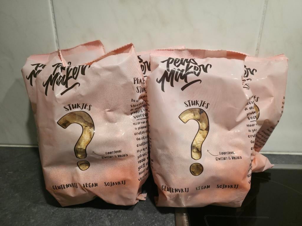 5 zakken van 125gr vegan kipstukjes van Peas Maker, Ophalen